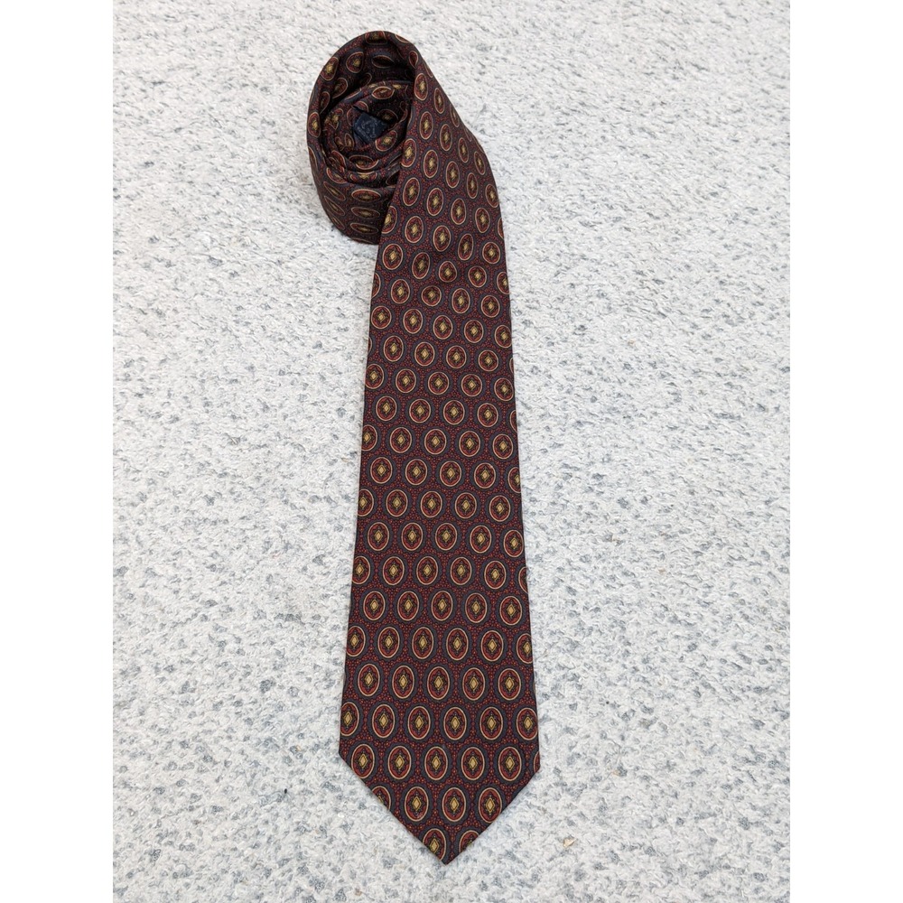 Vtg Polo Ralph Lauren Handmade Silk Tie Navy Red Gold Medallion Geometric Preppy
